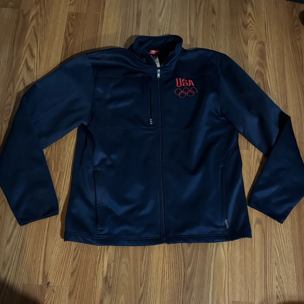 Olympics Team Apparel Blank Navy Full‎ Zip Performance Jacket Classic Sporty l